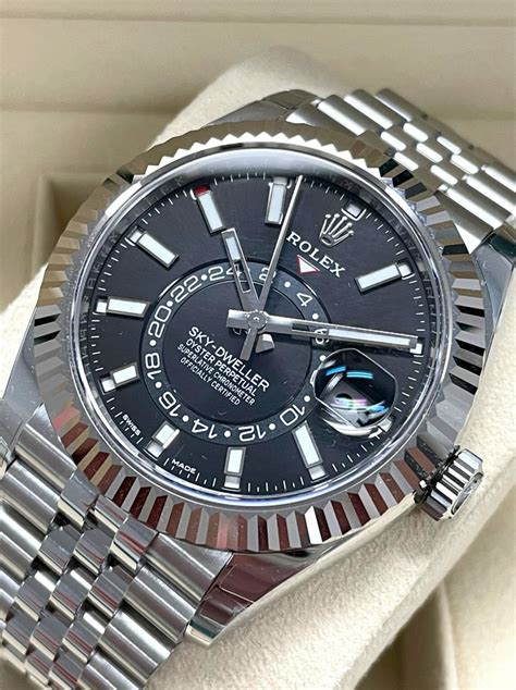 rolex sky dweller black dial on wrist